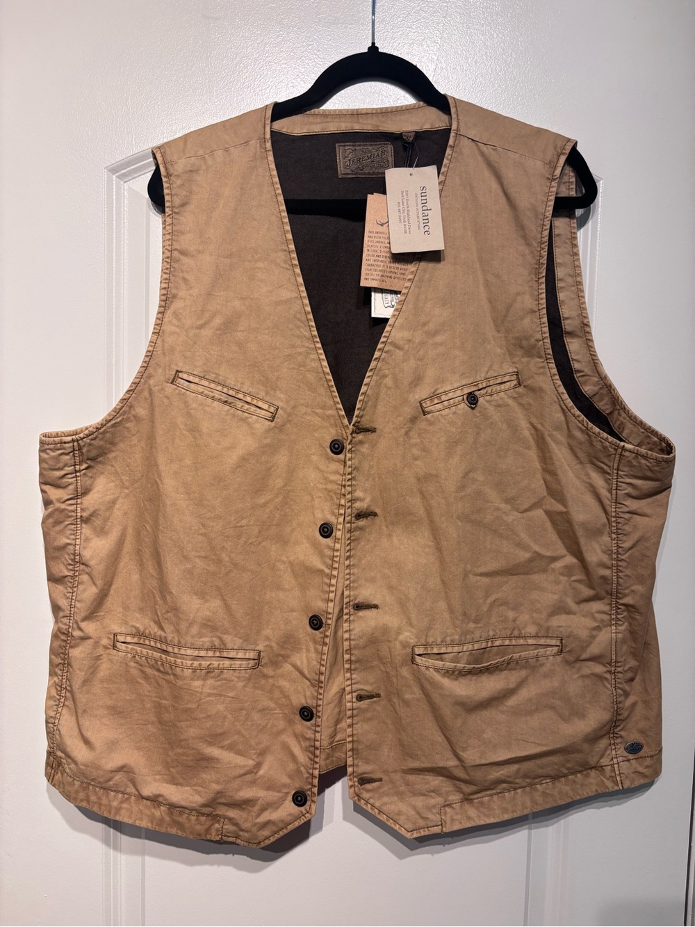 Sundance Jeremiah Tan Cotton Utility Vest with Button Front